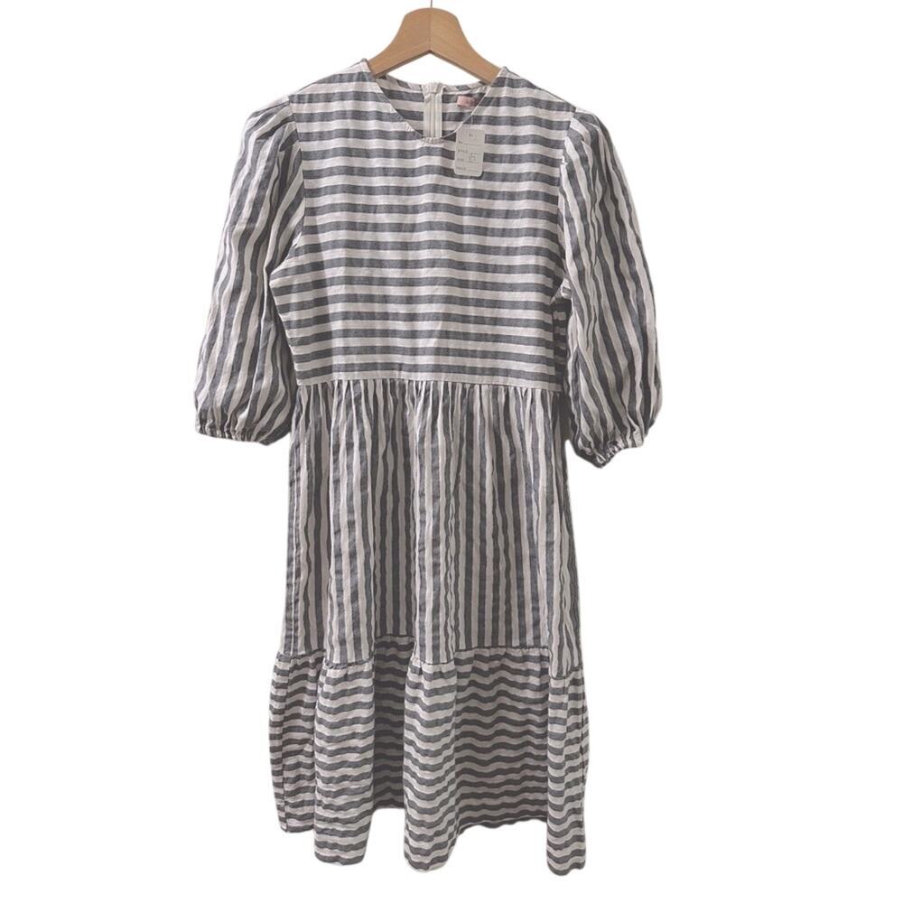 UDEL NEW YORK Striped Women's Dress in Grey and White SIZE MEDIUM US 6 8 Unlined